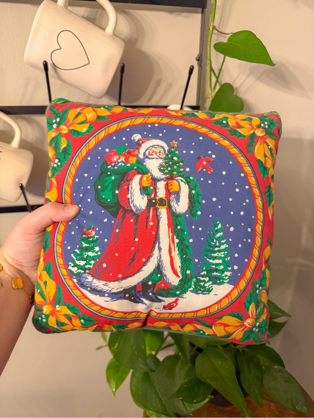Vintage Christmas Santa Pattern Square Decorative Cushion Pillow